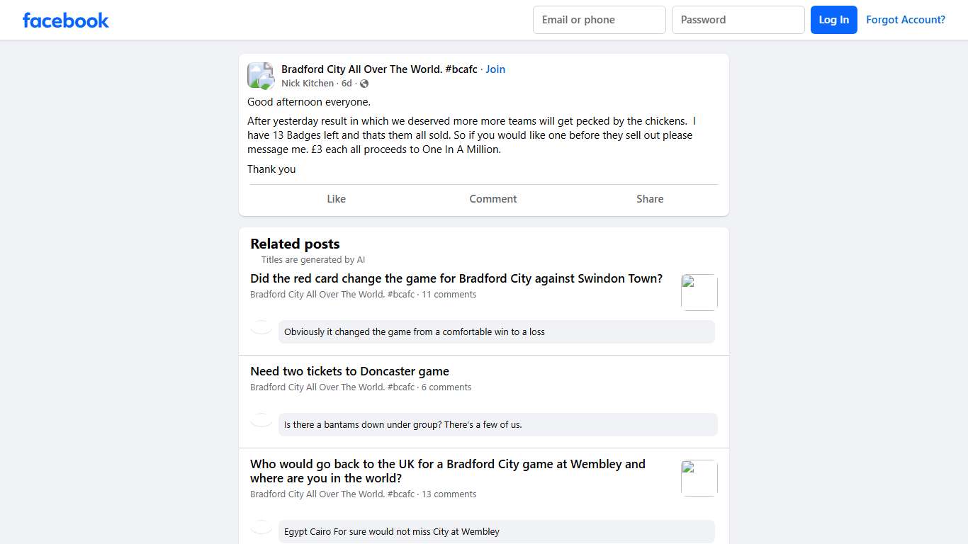 Bradford City All Over The World. #bcafc Good afternoon everyone Facebook