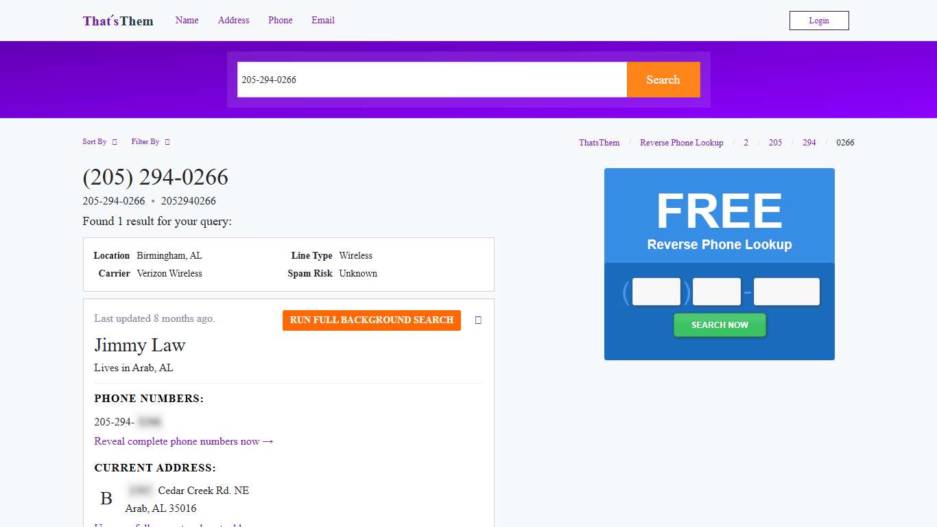 205-294-0266 205-294-0266 is a Mobile Phone ThatsThem